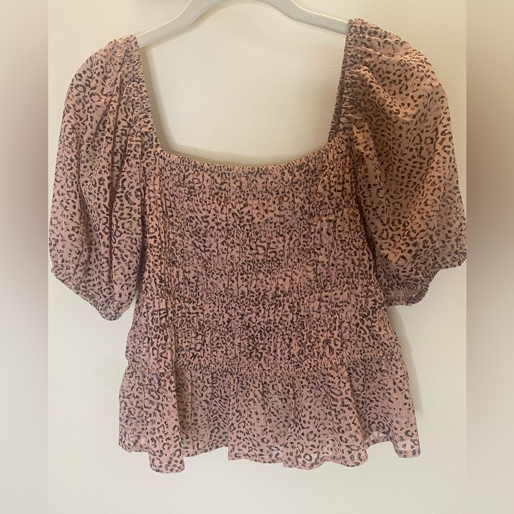 NWT Pink Leopard Ruffle Blouse